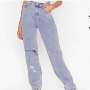 Relaxed Fit Acid Wash Distressed Jeans